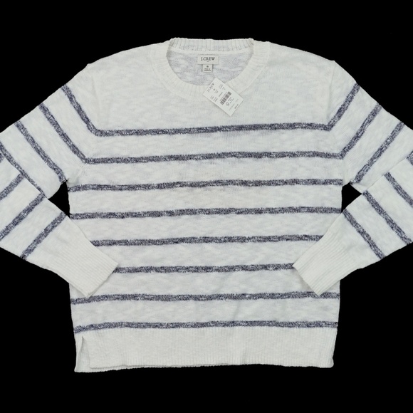 New JCREW Size S Striped Crewneck Beach Sweater White Ant Navy $89 CJ207 - Picture 4 of 5